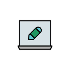 laptop, pencil tool icon. Can be used for web, logo, mobile app, UI, UX on white background