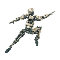 mega robotin action on white background rear view