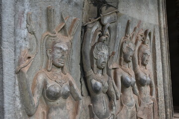 Row of Women Carved in the Wall at Angkor Wat, Siem Reap, Cambodia