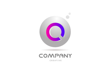 pink grey sphere Q alphabet letter logo icon design with dot. Creative template for business and company