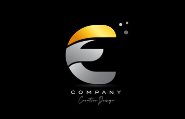 E yellow golden alphabet letter logo icon design with grey color. Creative template for company and business