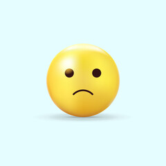 Fototapeta premium vector 3d illustration of a sad emoticon on a blue background. realistic yellow emoticon with sad mood. bad mood concept