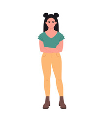 Modern young woman in casual outfit. Stylish fashionable look. Hand drawn vector illustration
