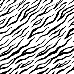 Vector seamless pattern with zebra skin. Black and white zebra stripes. Monochrome leather wallpaper. Safari animals skin. Exotic clothes printing or wallpaper texture vector. Predators Camouflage.