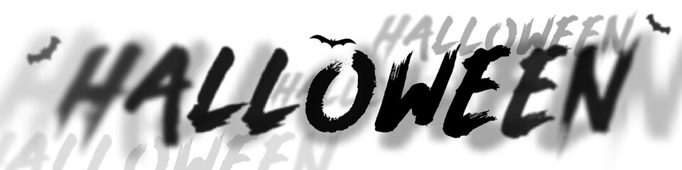 Happy Halloween banner. Ghostly blurred inscription Halloween. Concept banner layout for Halloween holiday.