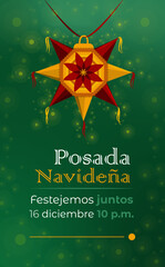 Fototapeta na wymiar Poster de posada navideña mexicana. Piñata de posada como principal elemento y datos del evento.