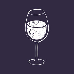 Wine glass on a black board background hand drawn doodle line chalk sketch vector illustration