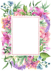 Watercolor floral borders.Weddings invitation.