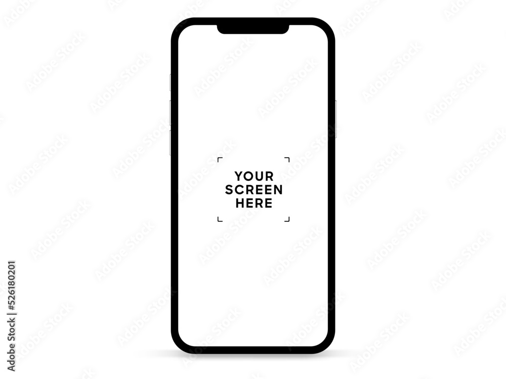 Poster Flat realistic high quality smartphone mockup isolated with white blank screen. Smart phone mockup collection. Device front view. 3D mobile phone with shadow on white background.