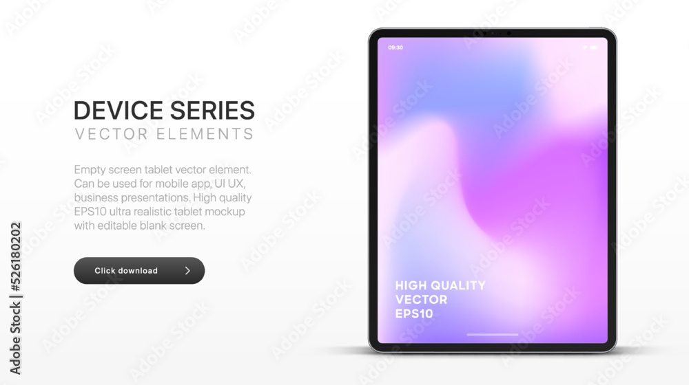 Fototapete 3D Tablet frame less blank screen. Empty screen device tablet mockup element. Can be used for mobile app, UI UX, business presentations. High quality EPS10 ultra realistic tablet with editable screen