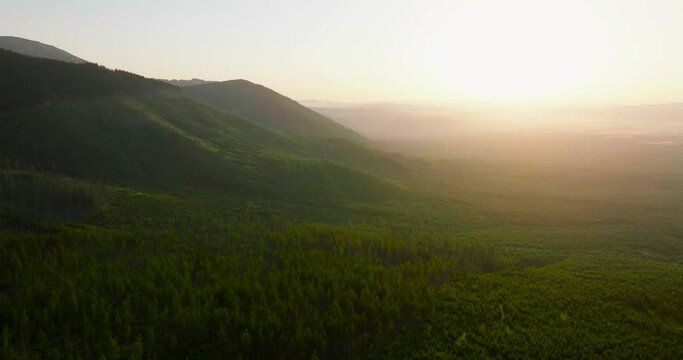 Aerial view of the Tatra Mountains at sunset, Slovakia