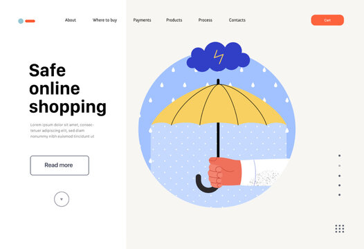 Safe online shopping - Online shopping and electronic commerce web template -modern flat vector concept illustration of a hand holding an umbrella. Promotion, discounts, sale and online orders concept