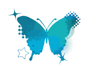 Butterfly isolated logo. Light blue watercolor abstract butterfly. Vector illustration
