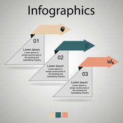 Visualization of business data, infographics. Scheme of the process of elements using graphics, diagrams for three stages, numbers, options, parts. Business vector for presentation.
