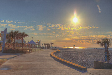 Sun over a Life Guard Station Gulf Shores Public Beach  101 Gulf Shores Pkwy. Gulf Shores Alabama  ...