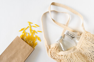The concept of zero waste. Eco-friendly and safe packaging for shopping and products.