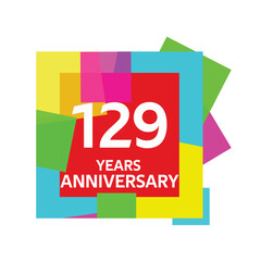 129 years, for anniversary and celebration logo, vector design on colorful geometric background