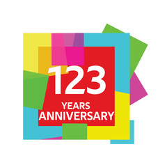 123 years, for anniversary and celebration logo, vector design on colorful geometric background