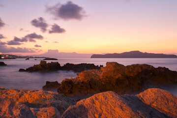 Beautiful sea and waves at sunset time in Chania Crete - Greece