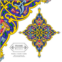 Frame mandala persian arabic turkish islamic hindi indian tibetan traditional colorful vector pattern texture vintage ornate retro elegant ornamental borders frames floral ornaments tazhib 10-p1-v2-t2 - obrazy, fototapety, plakaty