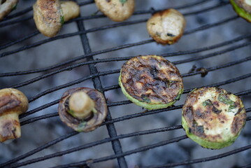 vegetable barbecue, baked mushrooms, grilled eggplant, grilled menu, cooked zucchini