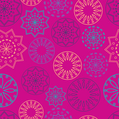 Vector. Perforated bright patterns Papel Picado pattern on a colored background. Hispanic Heritage Month. Polygonal seamless pattern for web banner, poster, cover, splash, social network.