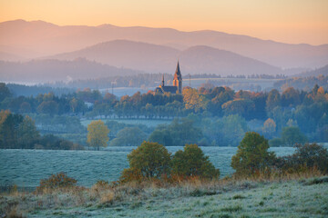 church in the mountains on a frosty autumn morning, Lutowiska