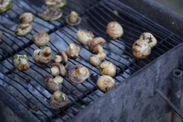 vegetable barbecue, baked mushrooms, grilled eggplant, grilled menu, cooked zucchini