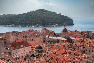 Domes & Clay Roofs of Dubrovnik Croatia With Otok Lokrum Island in Distance