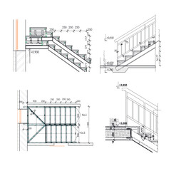Detailed architectural plan of stairs, construction industry vector 