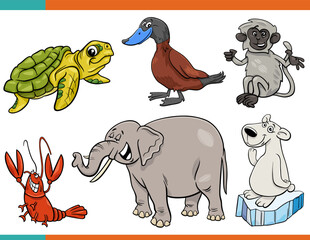 cartoon funny animals comic characters set