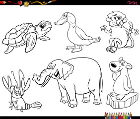 cartoon animals characters set coloring page
