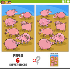differences game with cartoon pigs farm animal characters