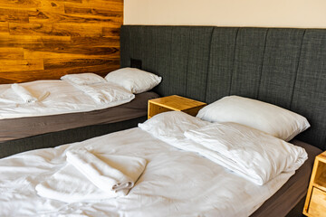 Fototapeta na wymiar Rural room interior with beds