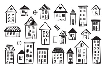  Various houses doodle set. vector hand drawn doodle style