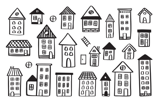  Various houses doodle set. vector hand drawn doodle style