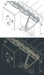 Roller conveyor mechanism and control closeup drawings