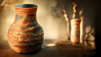Fototapeta na wymiar Handcrafted Antique vases. Baked clay or ceramic vases, clay jar. Vintage background.