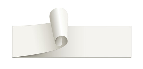 Papier Streifen mit aufgerollte bzw. umgeblätterter Seite,
Papier Banner mit Eselsohr,
Vektor Illustration isoliert auf weißem Hintergrund
