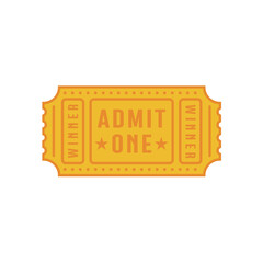 Raffle Ticket, Admit One, Movie Ticket, Film Admission, Winner Ticket, Golden, Entry Ticket Icon Vector Illustration