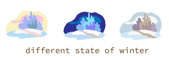 Winter Nature. Set Cute vector illustration of winter landscape natural background with trees.