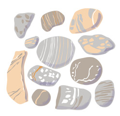 stone set cartoon. Stones and rocks in flat style. Cobblestones of various shapes.