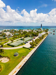 Aerial photo Hillsboro Inlet Lighthouse Point near Pompano Beach FL USA