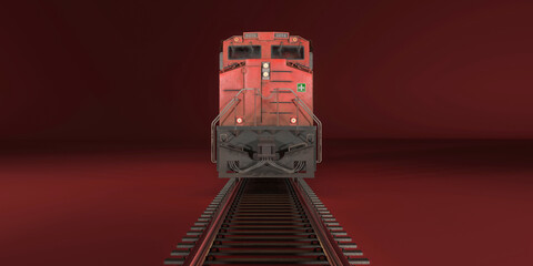 vintage red steam locomotive on a red background