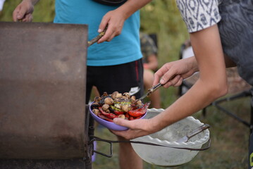 vegetable barbecue, baked mushrooms, grilled eggplant, grilled menu, cooked zucchini