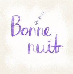 Good night in French. Cute hand drawn illustration. Quote