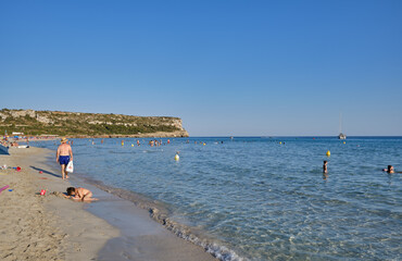 Menorca, Spain: Afternoon in Son Bou beach on a cold sunny day, Menorca, Spain