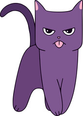 Flat design drawing of an angry cat sticking his tongue out. A cute and teasing animal