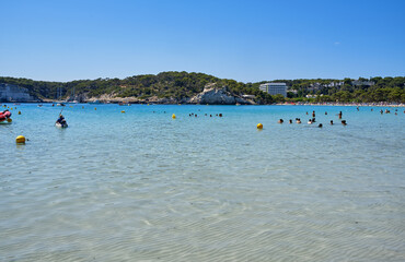Obraz premium Menorca, Spain: Afternoon in Son Bou beach on a cold sunny day, Menorca, Spain