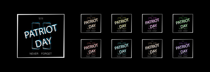 Patriot day icon on a black background. Set of color icons.